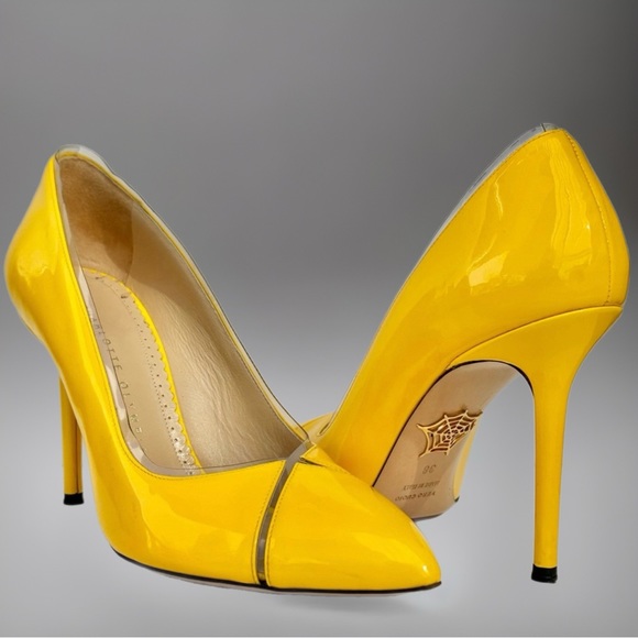 CHARLOTTE OLYMPIA Natalie PVC-trimmed Patent-leather Pumps Size 8 👠 - Picture 5 of 11